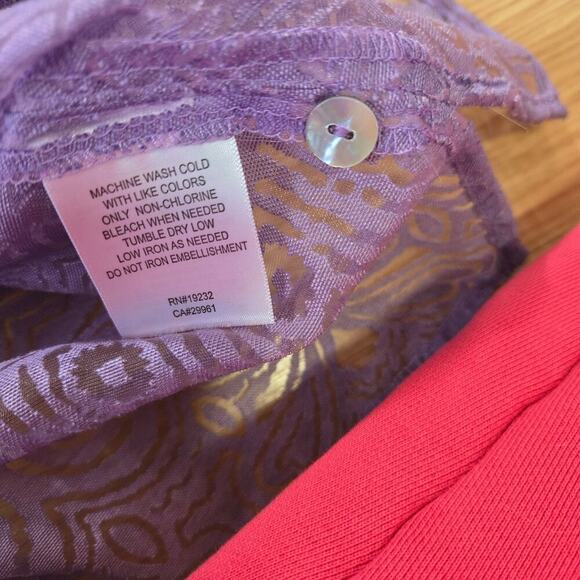 Women's Vintage Sheer Textured Button-Up Blouse Size 14 Purple Artsy Boho Hippie - Picture 8 of 10